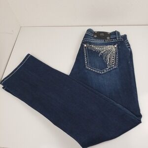 Miss Me Straight Leg Jeans Dark Wash Rhinestone Studded Women's Size 29 (31x30)